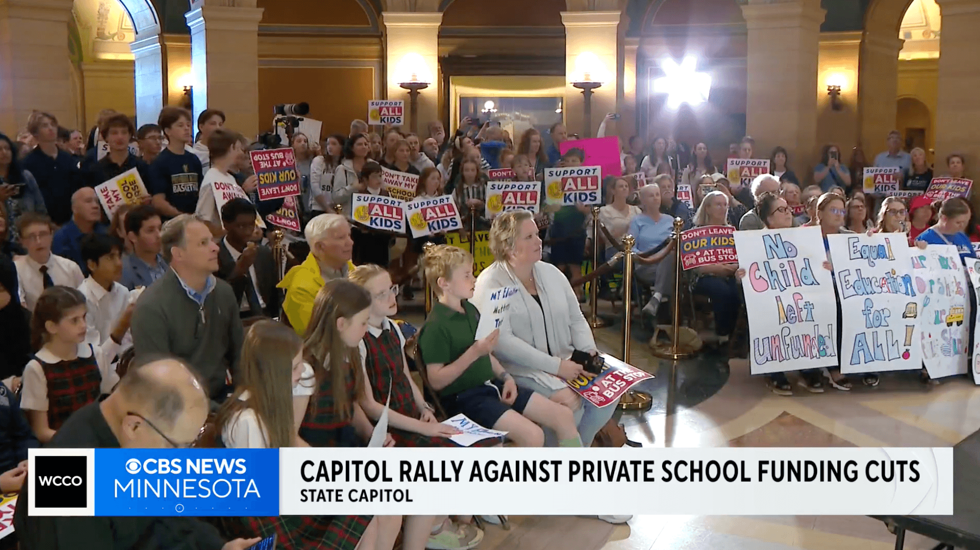 Featured image for “WCCO: Dozens rally at Minnesota Capitol against proposed funding cuts to private schools”